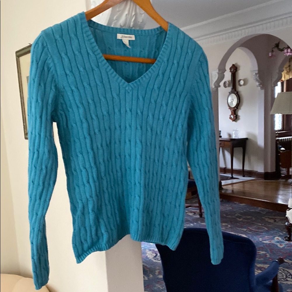 St John’s Bay Cable Knit Turquoise Sweater 88% Cotton 12% Nylon Women’s Large